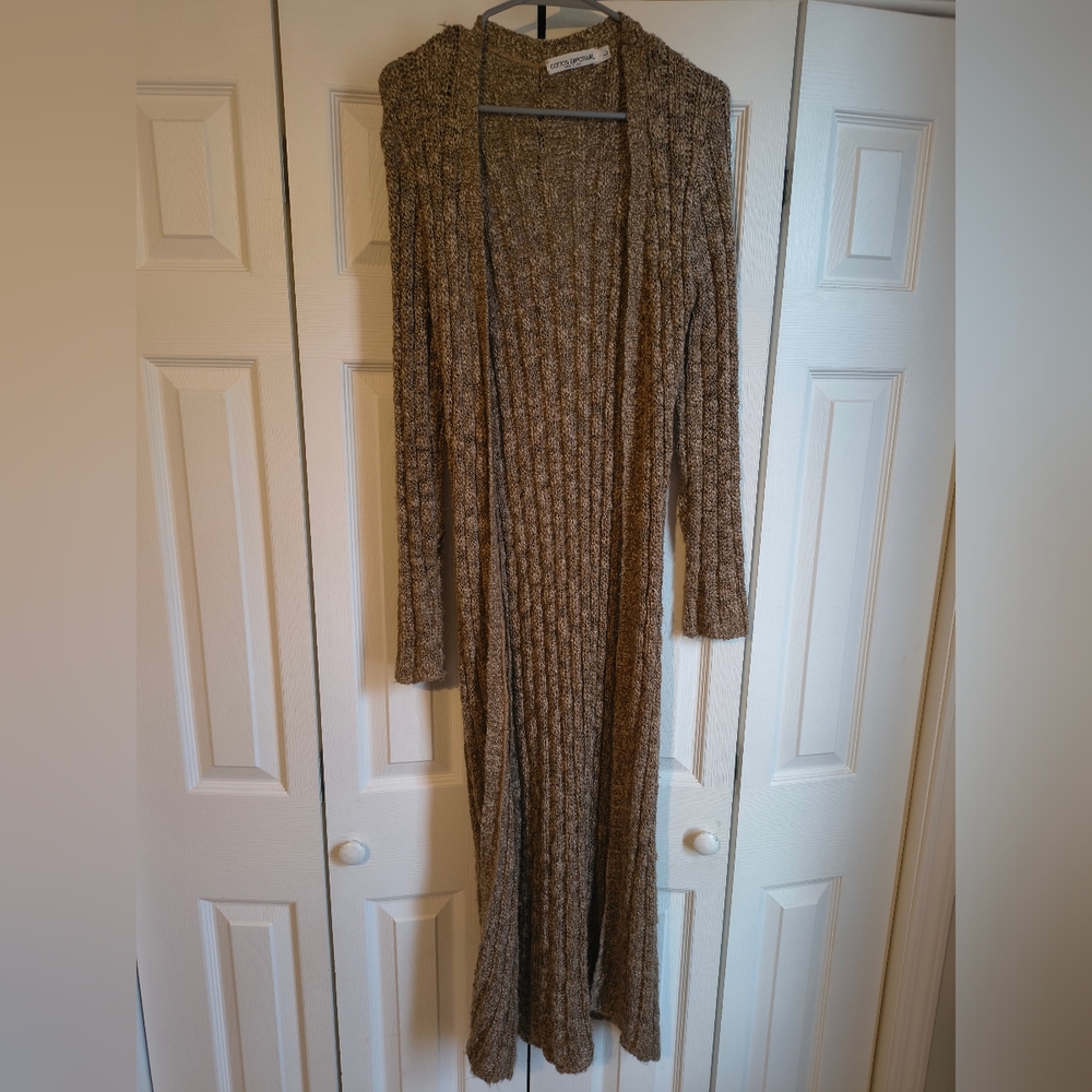 Cotton Emporium Textured Brown Long Sleeve Dress